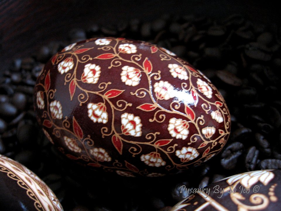 Spiral Flowers Etched Brown Ukrainian Easter Egg Pysanky By So Jeo